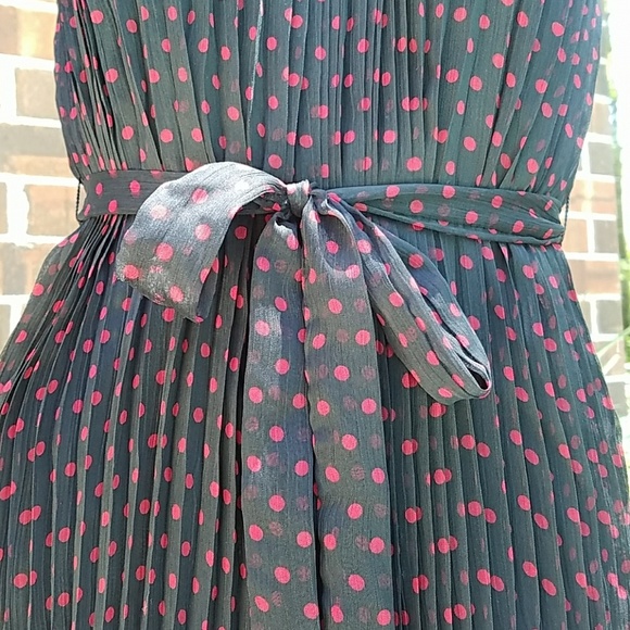 Retro Pleated Chiffon Belted Polka Dot Dre… - Picture 5 of 8